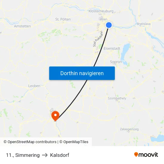 11., Simmering to Kalsdorf map