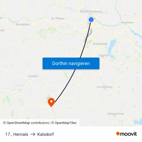 17., Hernals to Kalsdorf map