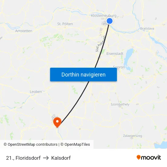 21., Floridsdorf to Kalsdorf map