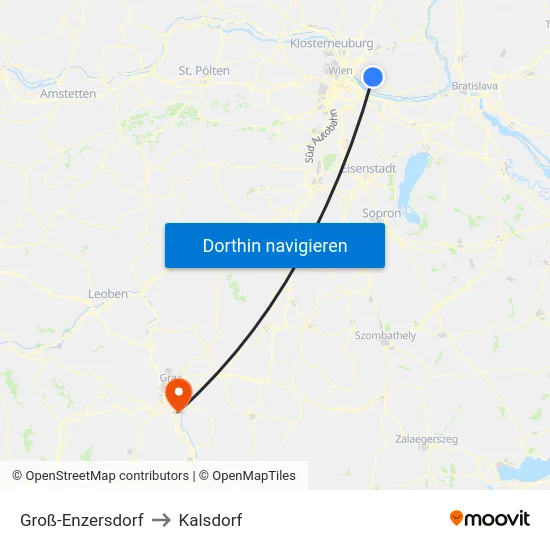 Groß-Enzersdorf to Kalsdorf map