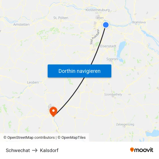 Schwechat to Kalsdorf map