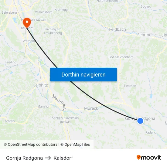 Gornja Radgona to Kalsdorf map