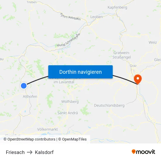 Friesach to Kalsdorf map