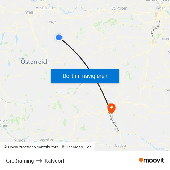 Großraming to Kalsdorf map