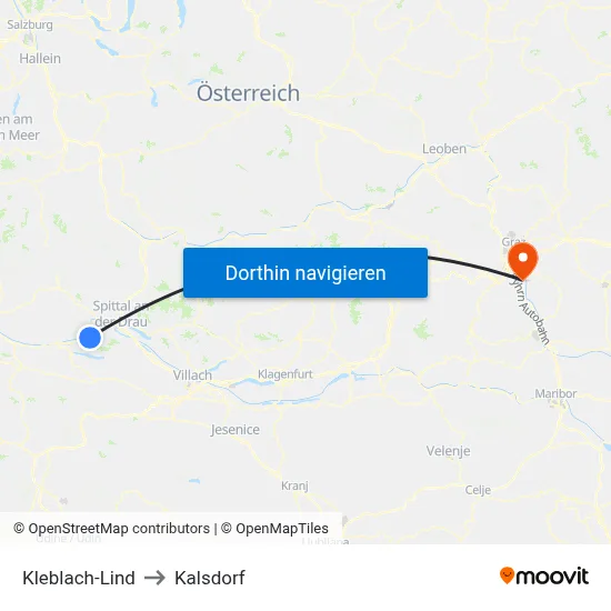 Kleblach-Lind to Kalsdorf map