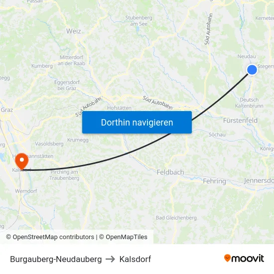 Burgauberg-Neudauberg to Kalsdorf map