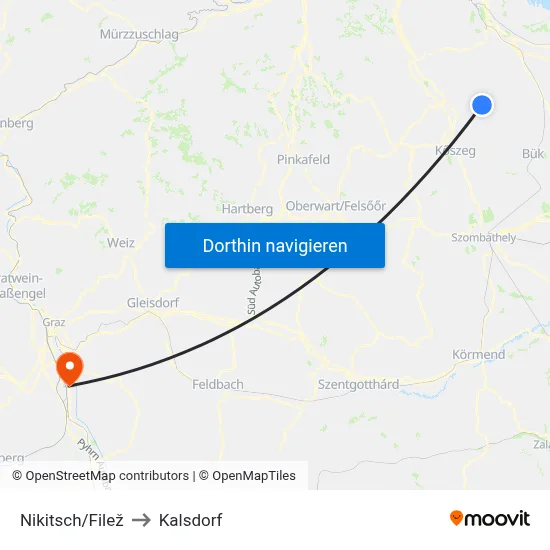 Nikitsch/Filež to Kalsdorf map