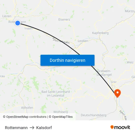Rottenmann to Kalsdorf map