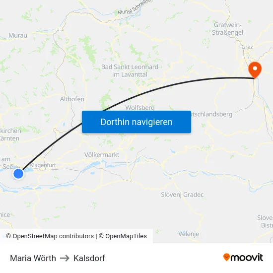Maria Wörth to Kalsdorf map