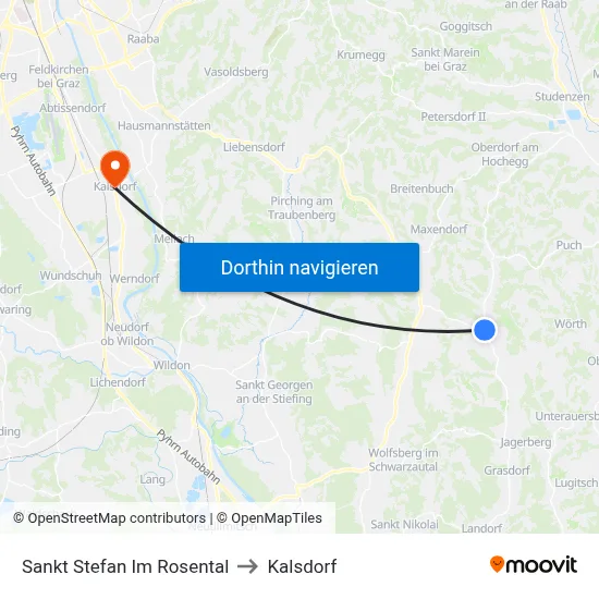 Sankt Stefan Im Rosental to Kalsdorf map