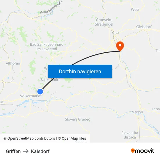 Griffen to Kalsdorf map