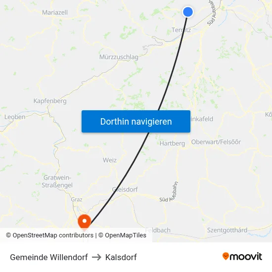Gemeinde Willendorf to Kalsdorf map