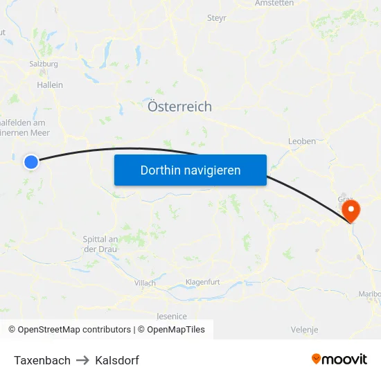 Taxenbach to Kalsdorf map
