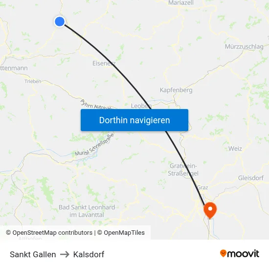 Sankt Gallen to Kalsdorf map