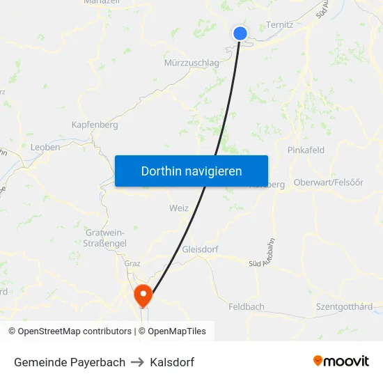 Gemeinde Payerbach to Kalsdorf map
