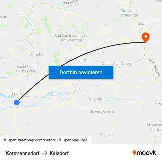 Köttmannsdorf to Kalsdorf map