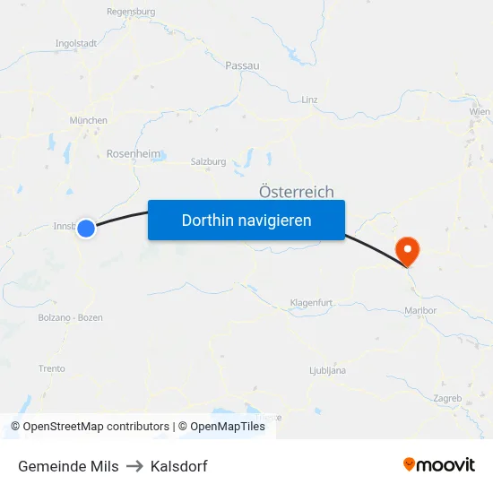 Gemeinde Mils to Kalsdorf map