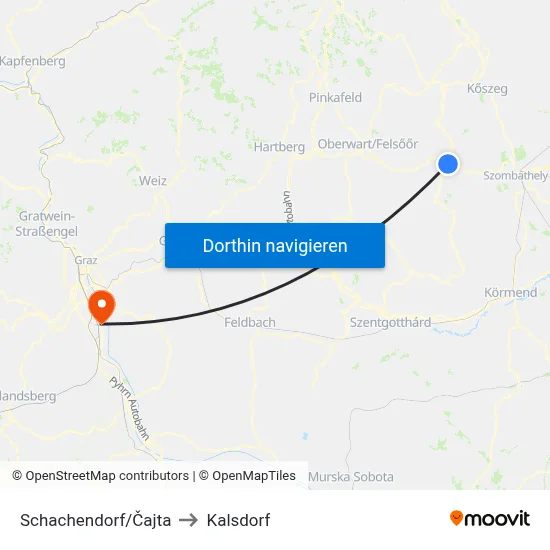 Schachendorf/Čajta to Kalsdorf map