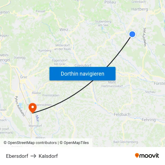 Ebersdorf to Kalsdorf map