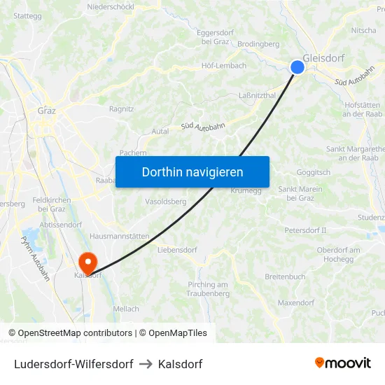 Ludersdorf-Wilfersdorf to Kalsdorf map