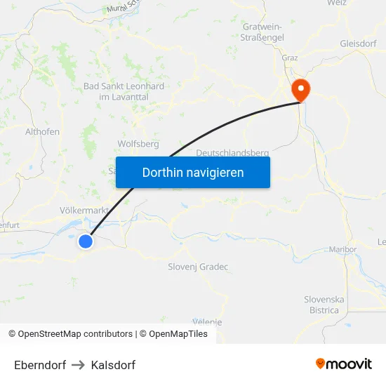 Eberndorf to Kalsdorf map