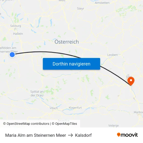 Maria Alm am Steinernen Meer to Kalsdorf map