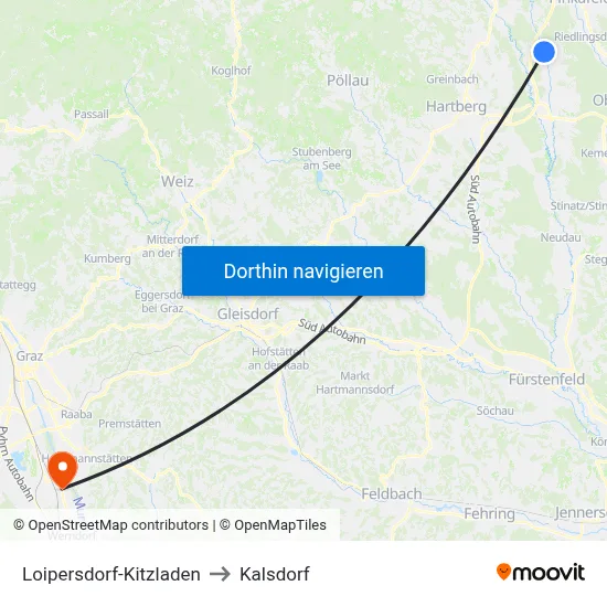 Loipersdorf-Kitzladen to Kalsdorf map