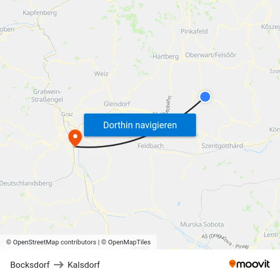 Bocksdorf to Kalsdorf map