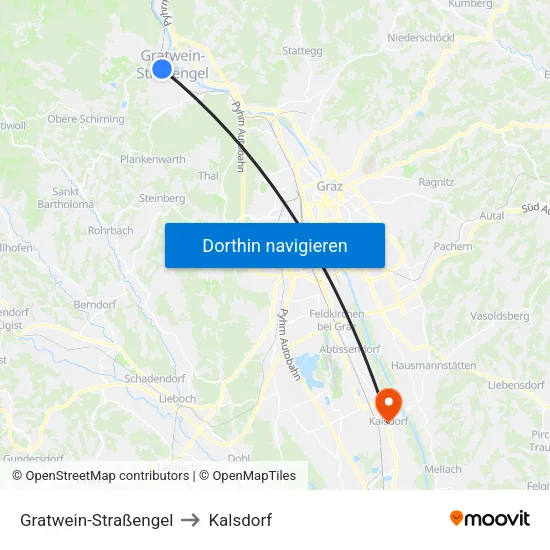 Gratwein-Straßengel to Kalsdorf map