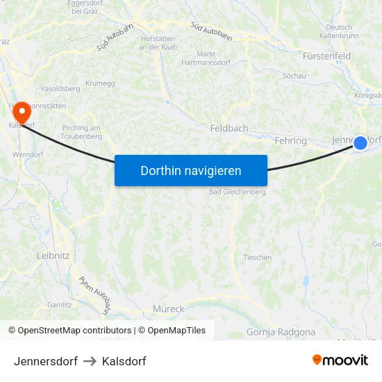 Jennersdorf to Kalsdorf map