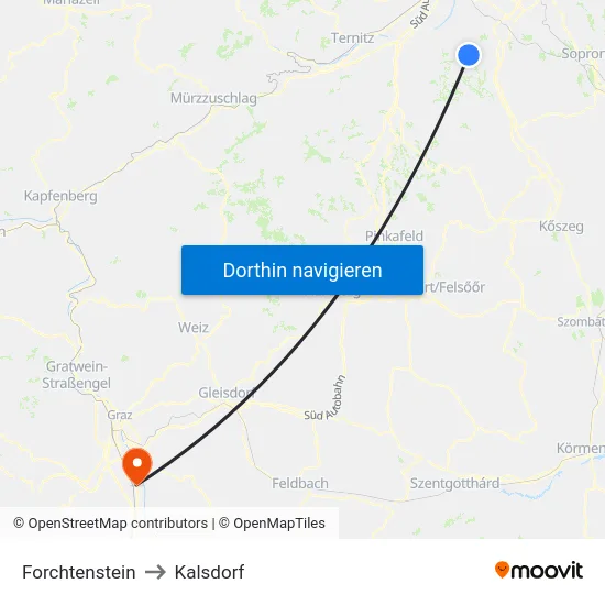Forchtenstein to Kalsdorf map