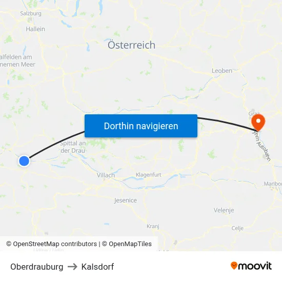 Oberdrauburg to Kalsdorf map