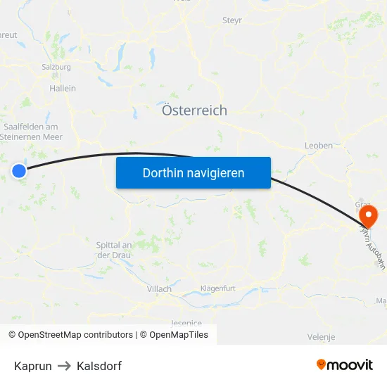 Kaprun to Kalsdorf map