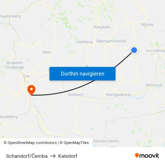 Schandorf/Čemba to Kalsdorf map