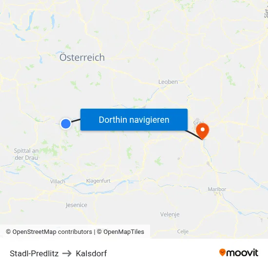 Stadl-Predlitz to Kalsdorf map