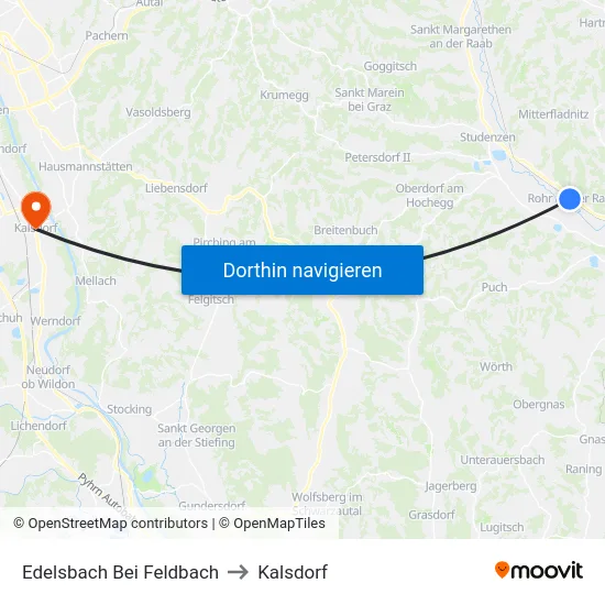 Edelsbach Bei Feldbach to Kalsdorf map