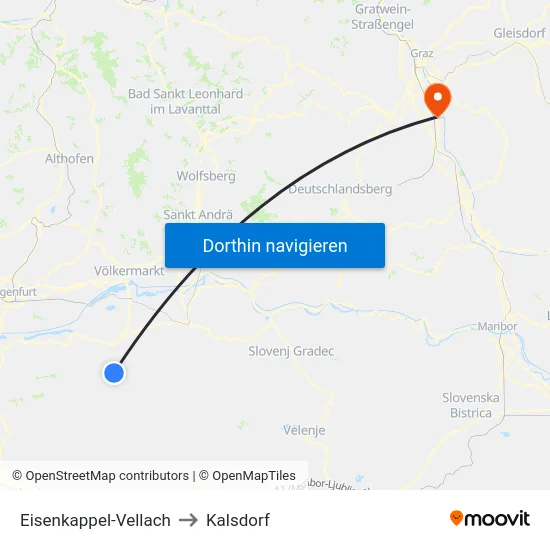Eisenkappel-Vellach to Kalsdorf map