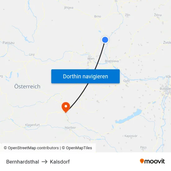 Bernhardsthal to Kalsdorf map