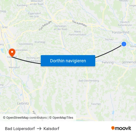 Bad Loipersdorf to Kalsdorf map