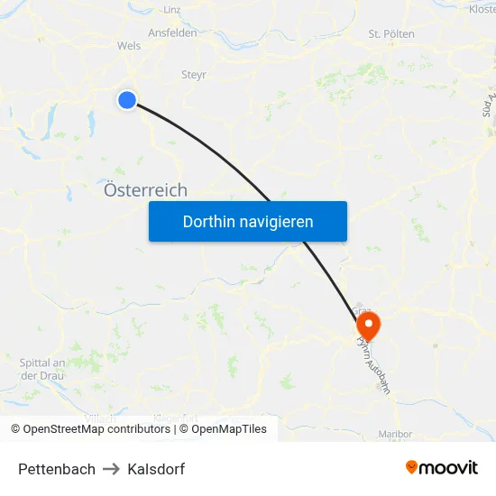Pettenbach to Kalsdorf map