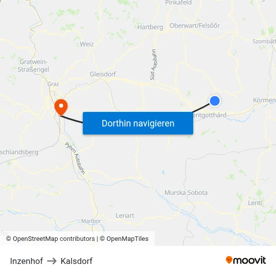 Inzenhof to Kalsdorf map