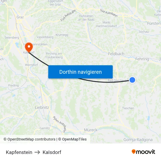 Kapfenstein to Kalsdorf map