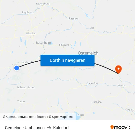 Gemeinde Umhausen to Kalsdorf map