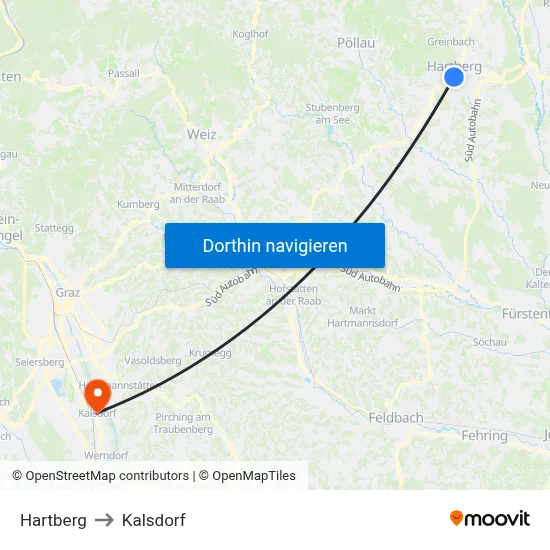 Hartberg to Kalsdorf map