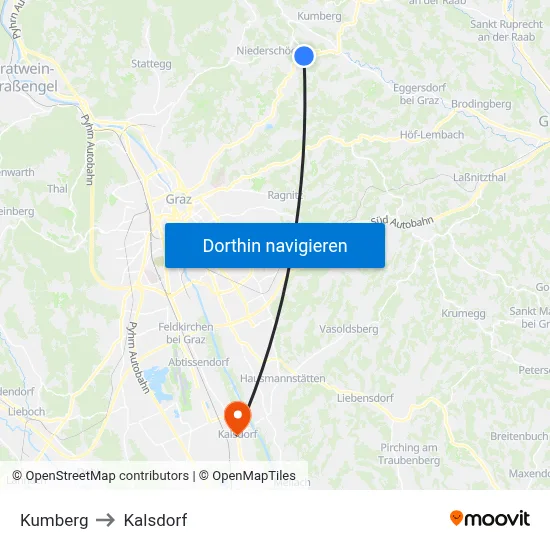 Kumberg to Kalsdorf map