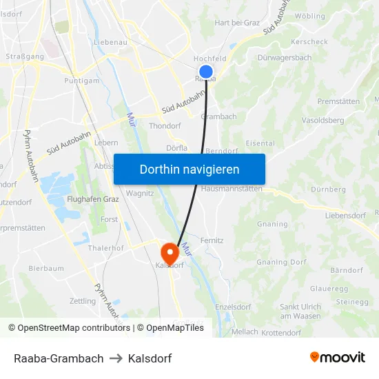 Raaba-Grambach to Kalsdorf map