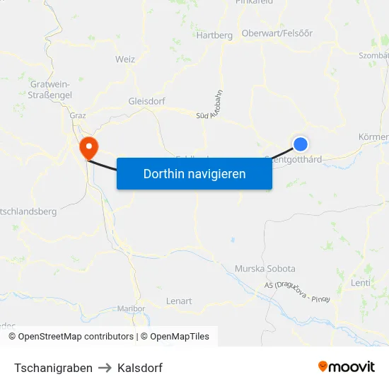 Tschanigraben to Kalsdorf map