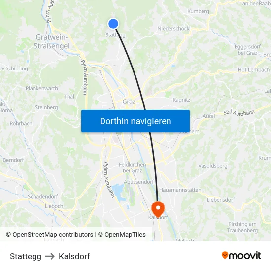 Stattegg to Kalsdorf map