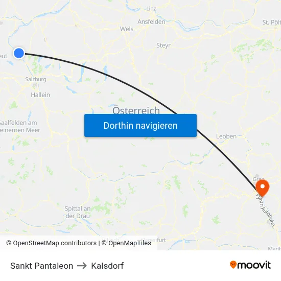 Sankt Pantaleon to Kalsdorf map