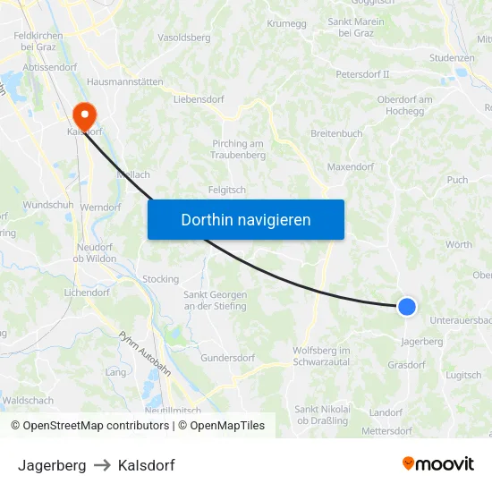 Jagerberg to Kalsdorf map